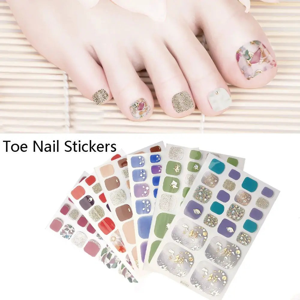 

Women Girls Full Cover False Nails Stripe Self-adhesive Manicure Decals Foot Decorations Toe Nail Stickers Fresh Style
