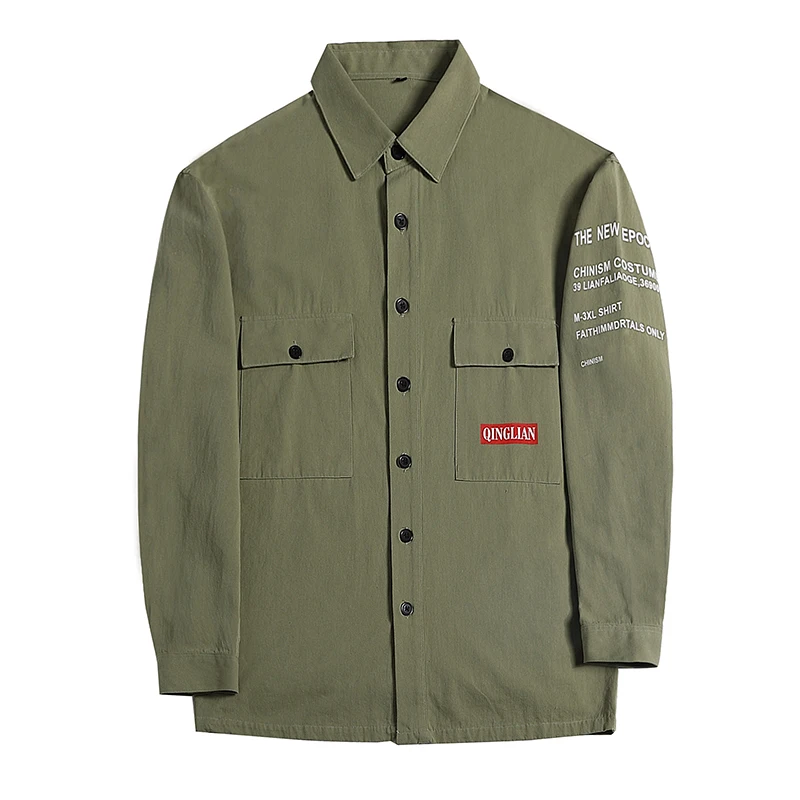 Оливково желтый серый черный мужской Chore рубашка Куртка карго Карманы Уличная