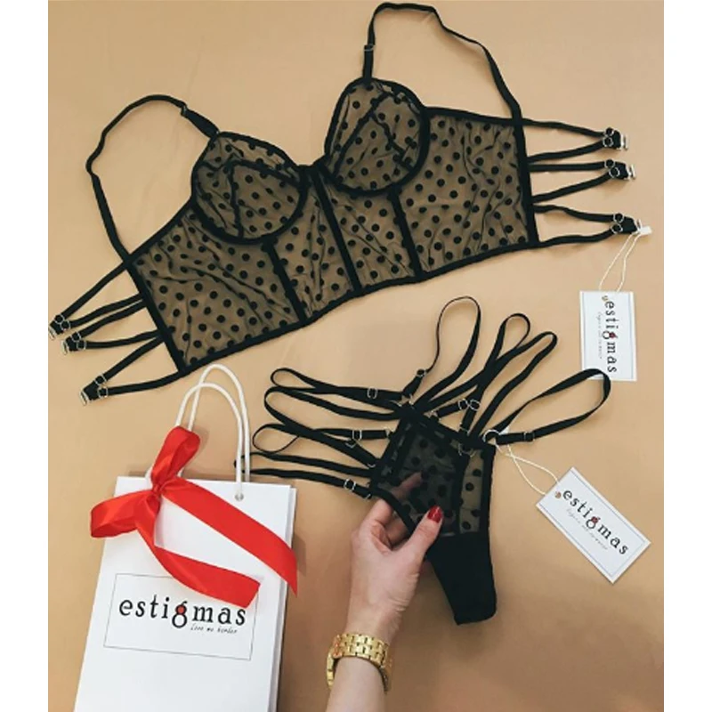 

Women Sexy Lingerie Lace Mesh Dot Bralette Bralet Bra Bustier Crop Top Cami Tank Women's Underwear Babydoll Exotic Apparel Sets