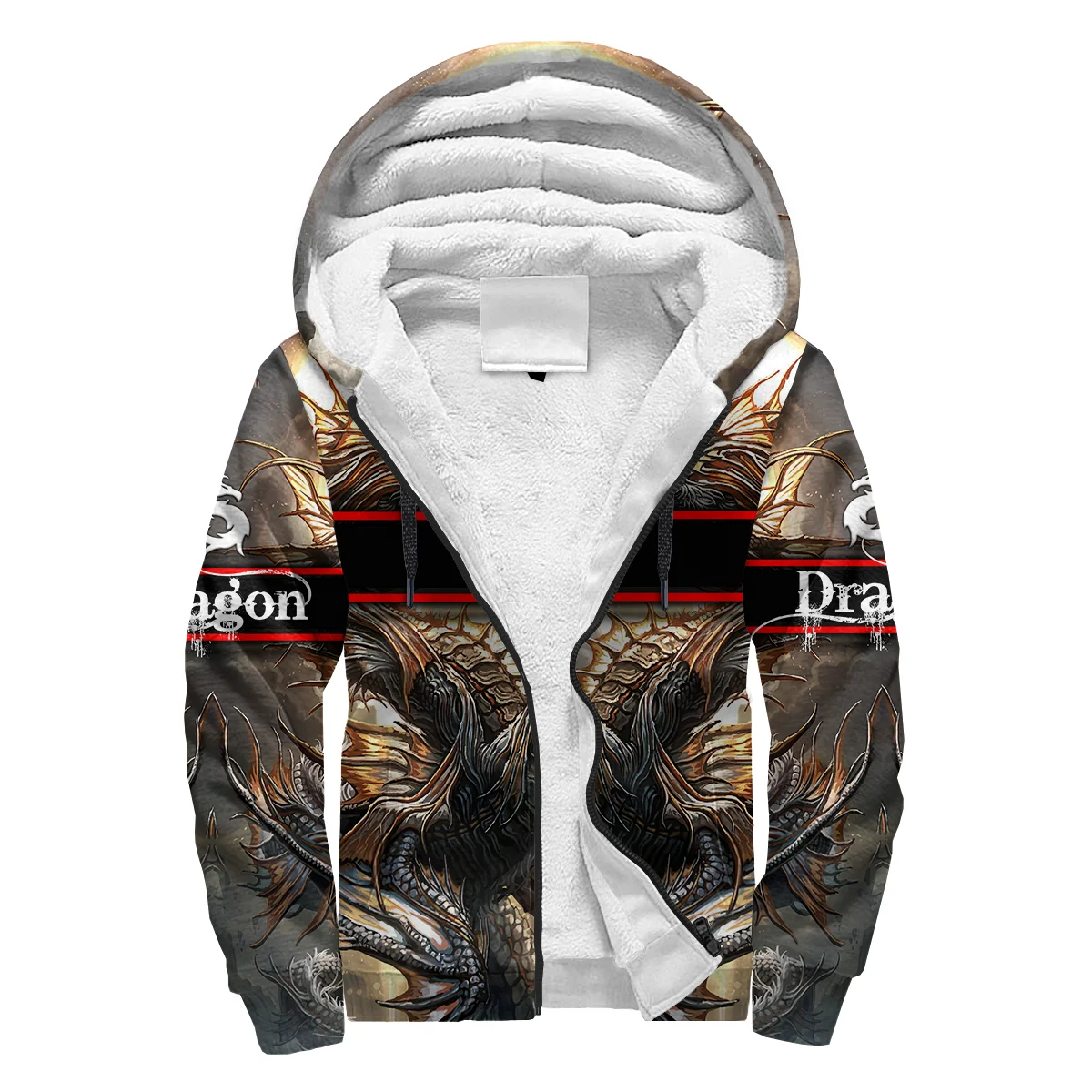 Зимняя толстовка унисекс на молнии с 3D-принтом лошади/дракона/черепа