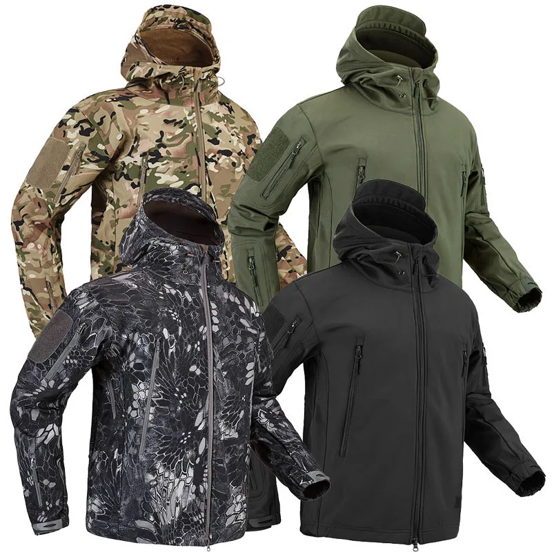 

Men's Soft Shell Jacket Fishing Hunting Suit Windproof Waterproof Jacket Tactical Camouflage Jacket Woodland Camo