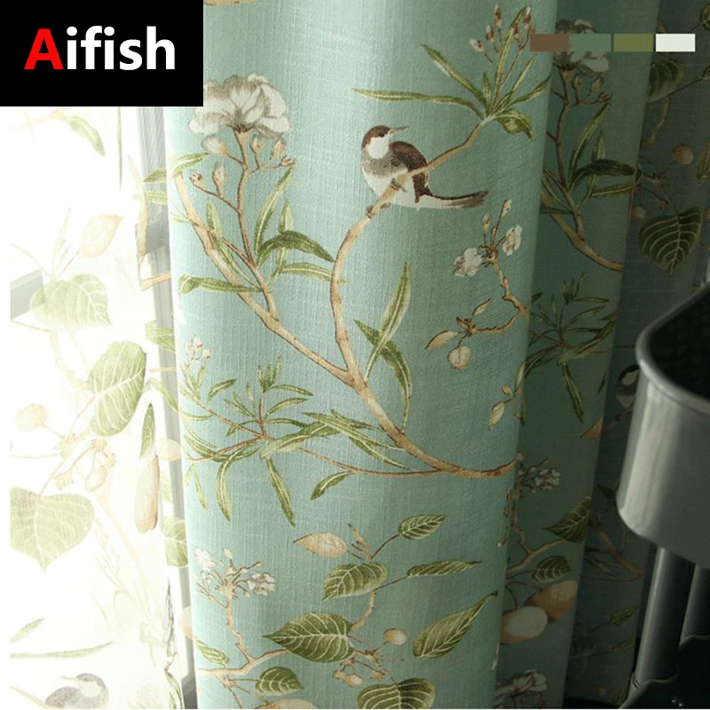 Кантри сад из хлопка и льна зеленые оконные шторы в простом стиле для Гостиная с