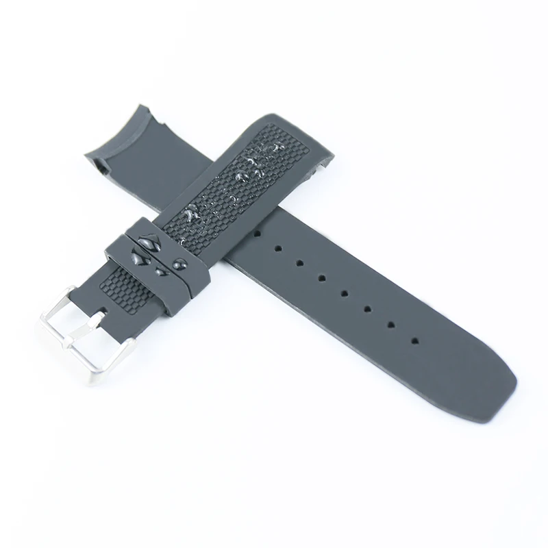 Watch accessories men's rubber strap 22mm pin buckle curved interface for all types of women's sports silicone waterproof strap