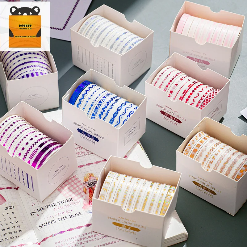 

10 рулонов, набор горячего тиснения, очень тонкая серия, новый ручной счет, DIY стикеры для украшения дневника, набор декоративного скотча Васи