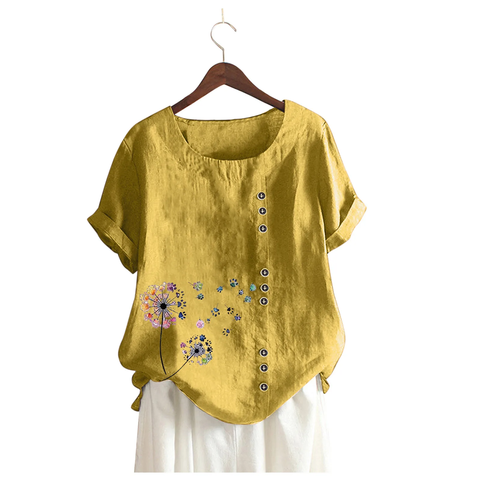 

Short Women Cotton Loose Linen Sleeve Casual And T-shirt Women's Blouse