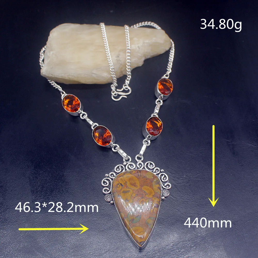 Gemstonefactory Jewelry Big Promotion 925 Silver Natural Ocean Jasper Honey Topaz Ladies Women Chain Necklace 44cm 202101689