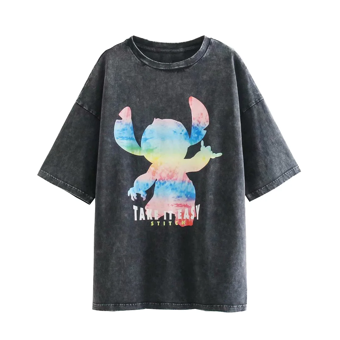 

Disney European and American style women's new versatile round collar top cartoon print loose short sleeve T-shirt to show thin