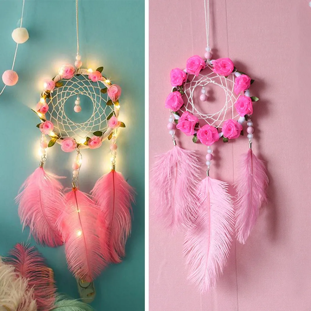 

Pink Handmade Feathers Car Wall Hanging Wind Chimes Art Gifts To Bestie Friends Creative Valentine's Day Gifts