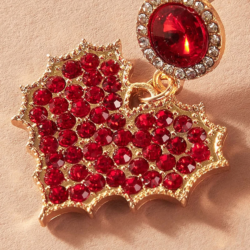 Docona роскошные стразы в форме сердца свисающие серьги для женщин из красного