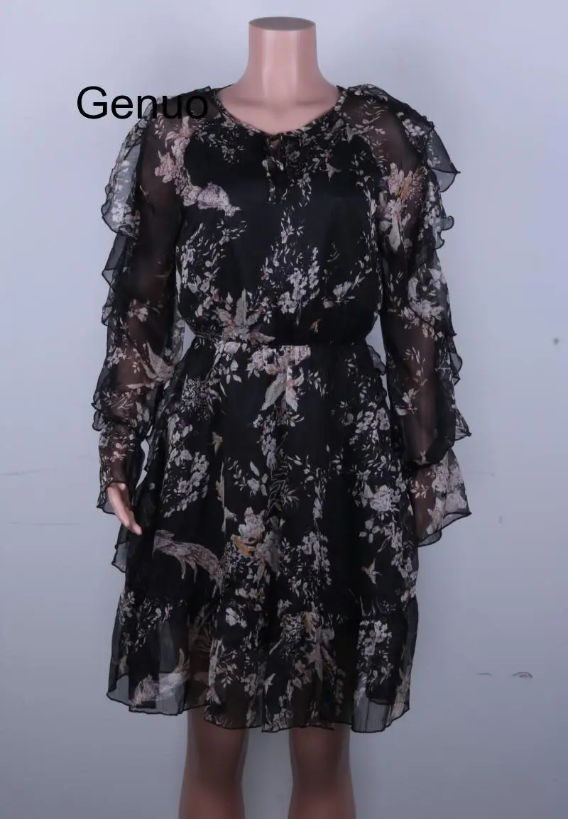 

Women Vintage Floral Dress Elegant High Waist Work Wear Office Lady Dress Half Sleeve Spring Summer Chic Party Dress