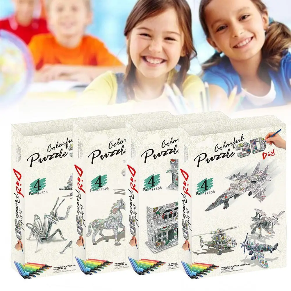 

Children Drawing Toy Graffiti Assembly House Model 3D Toys Paper Puzzle 12 DIY Color Hand-painted Doodle Pen Education With P0E8