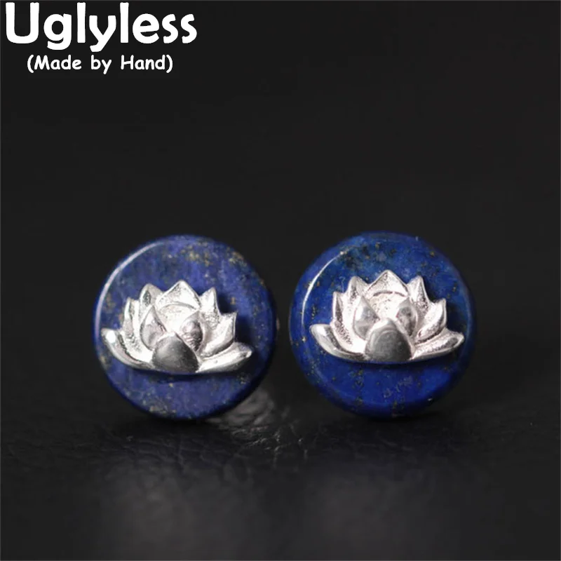 

Uglyless Natural Noble Blue Lapis Stud Earrings Pendants Necklaces Women 925 Silver Dragonfly Lotus Jewelry Set Insects NO Chain