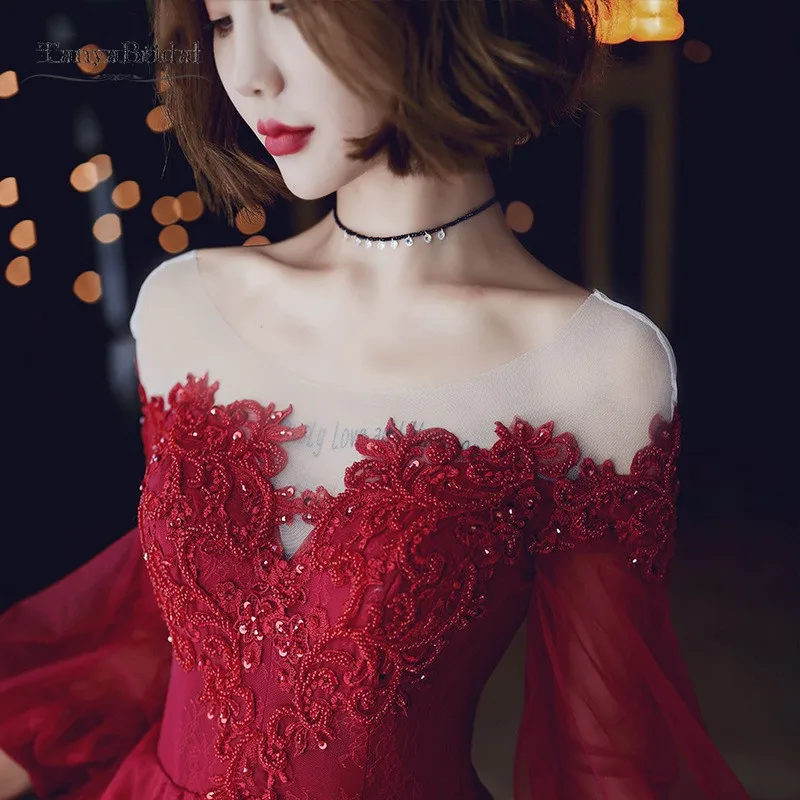 Платье для выпускного вечера с рукавами иллюзийный вырез сексуальное