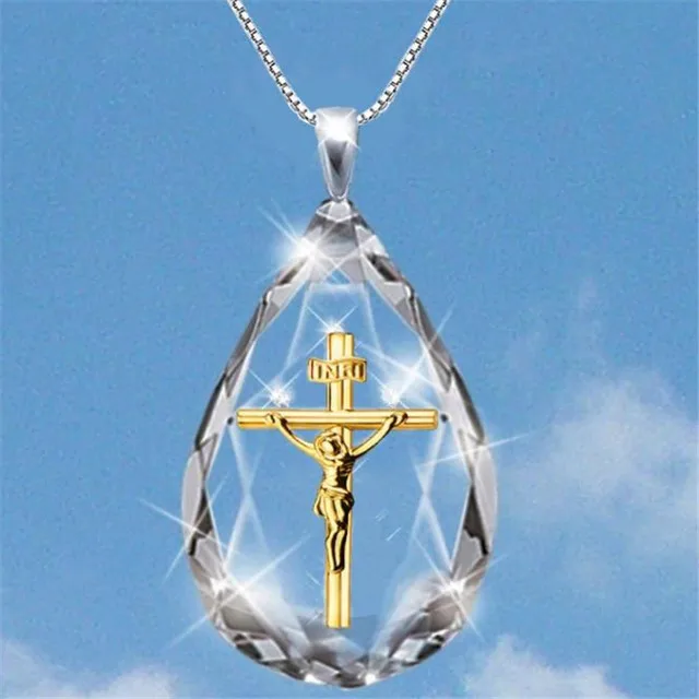 

Transparent Crystal Cross Necklaces Jesus Christian Religion Pendant Necklace for Woman Man Special Festival Jewelry