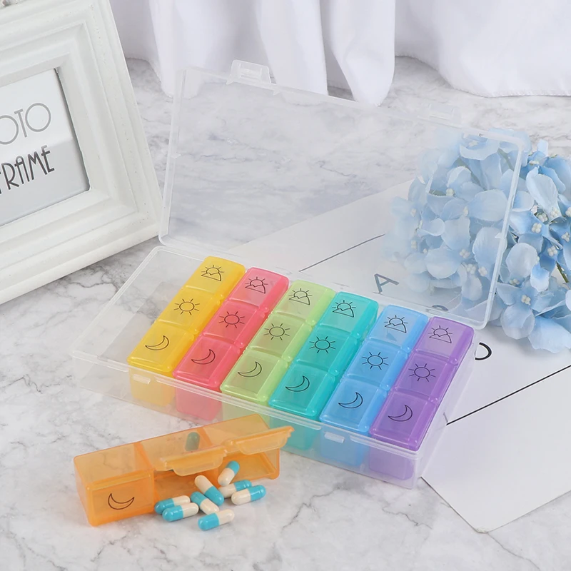 

1pc 7-color Tablet Pill Box Holder Medicine Storage Organizer Container Case 3 Row 21 Squares Weekly 7 Days Health Care Tools