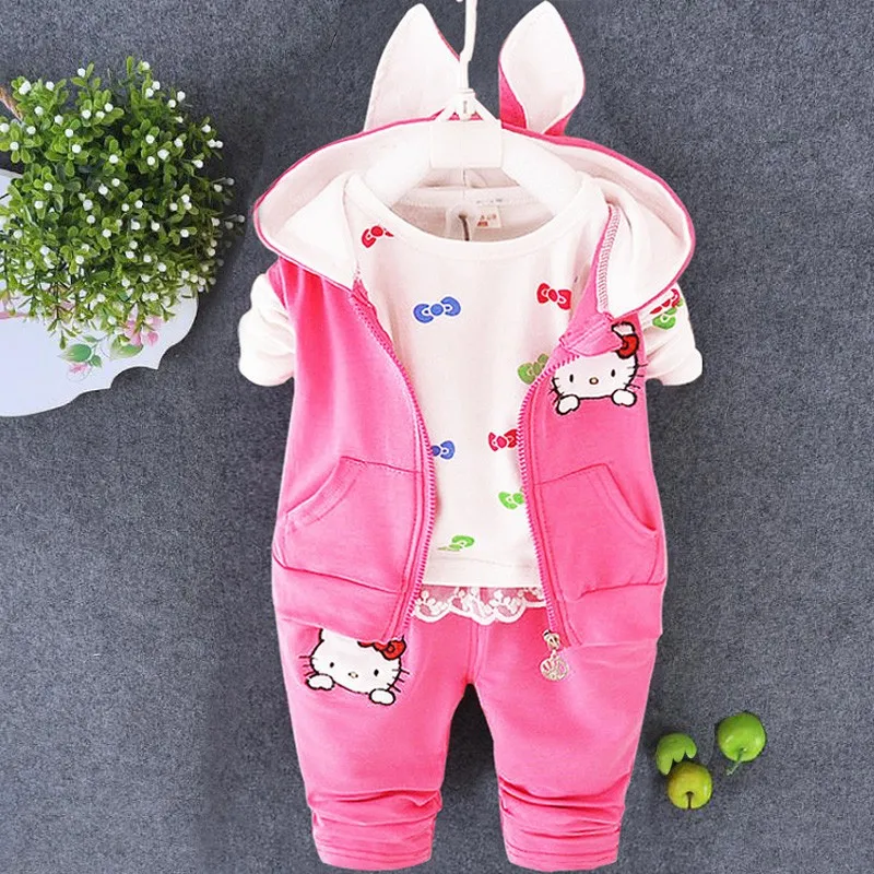 Весна Осень 2020 комплект одежды для маленьких девочек с рисунком Hello Kitty