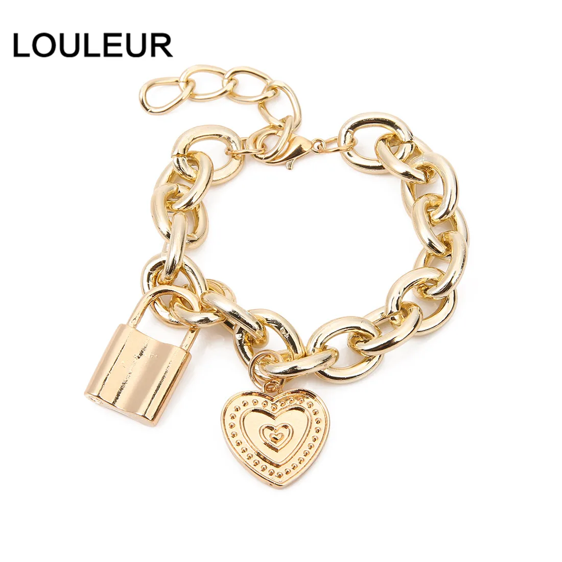 Louleur роскошные серебряные золотые браслеты с замком для ключей, очаровательные браслеты в виде сердца, браслеты для женщин и мужчин, широкая кубинская цепочка, ювелирные изделия из Дубаи