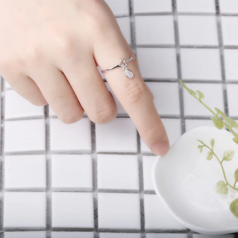 Элегантные Необычные открытые кольца с цепочкой и кубическим цирконием для