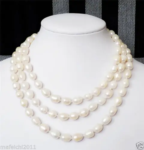 

HABITOO 9-10 MM White Baroque Freshwater Cultured Rice Pearl Necklace 50" Jewelry Chains Necklace for Woman жемчужное ожерелье