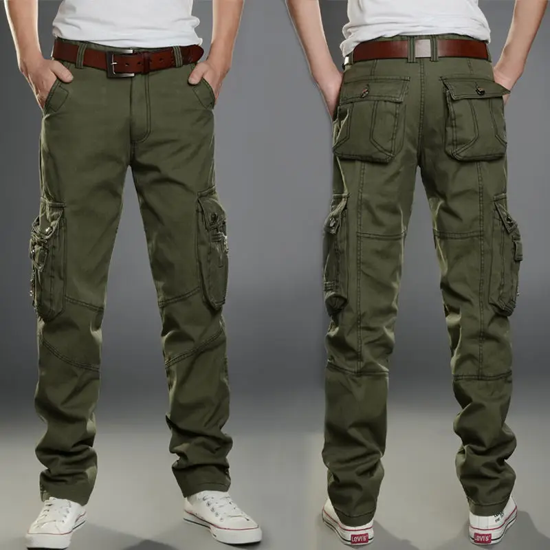 

New Men Cargo Pants army green big pockets decoration mens Casual trousers easy wash male autumn army pants plus size 40