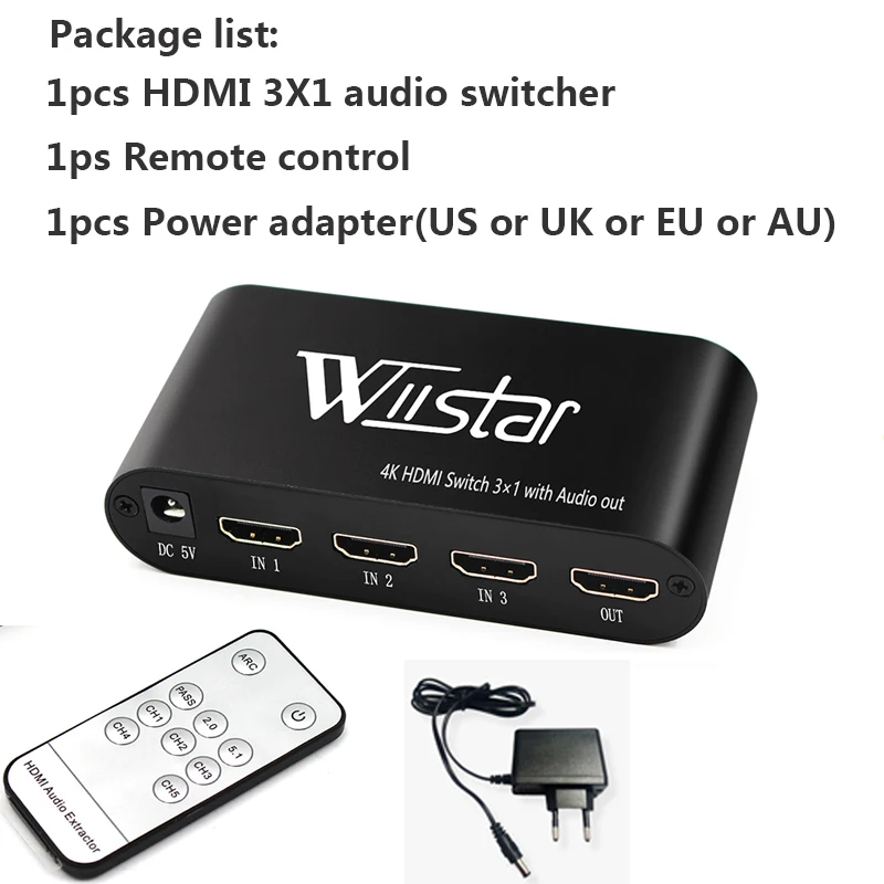Wiistar HDMI цифровой аудио декодер HDMI в HDMI/VGA/SPDIF/5,1 объемный звук конвертер адаптер - Цвет: with remote