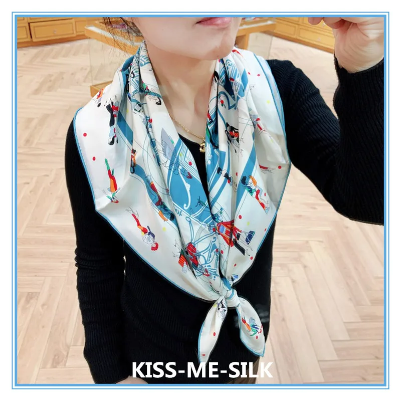 

KMS Sweet Pure Silk Twill Sand-Washed scarf exquisite hand-rolled large square scarf women 90*90CM/50G