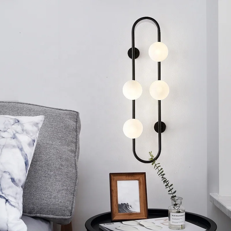 Nordic postmodern design sconces light Simple strip glass modern wall lamp Ins wind blue white gray lights for home | Лампы и