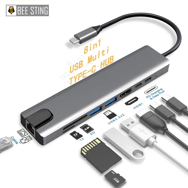 

Разветвитель USB 3,1 Для MacBook Pro, аксессуары для источника питания, USB C концентратор типа C для HDMI 4K PD 5A 87 Вт, док-станция Rj45 Lan