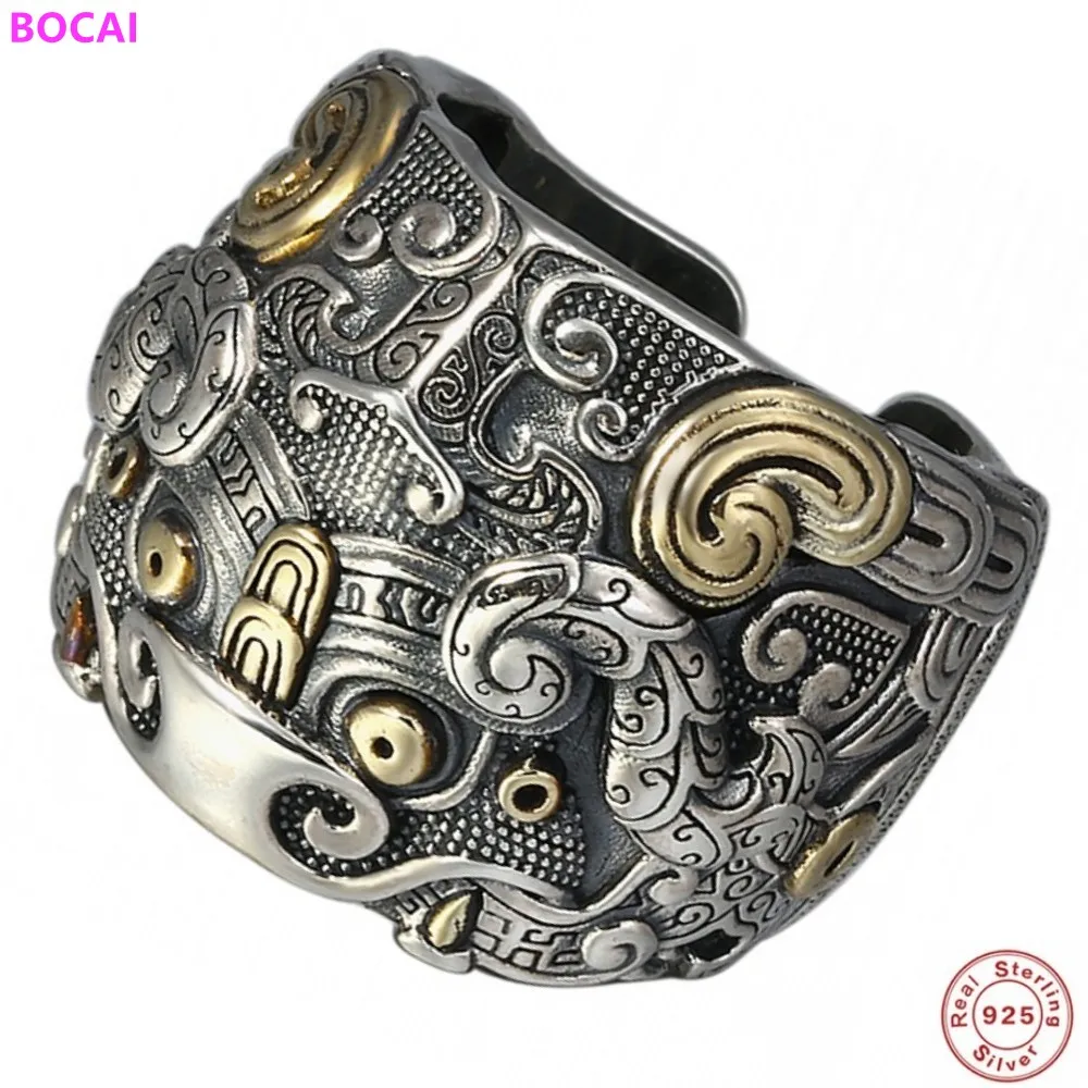 

Кольца из тайского серебра S925 пробы, винтажные кольца из тайского серебра, модная широкая версия кольца с благоприятным зверем, мужское и же...
