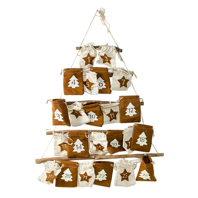 

New Christmas Countdown Calendar Hanging Rack With Cloth Storage Bag Festive Party Supplies Christmas Wall Hanging Decor