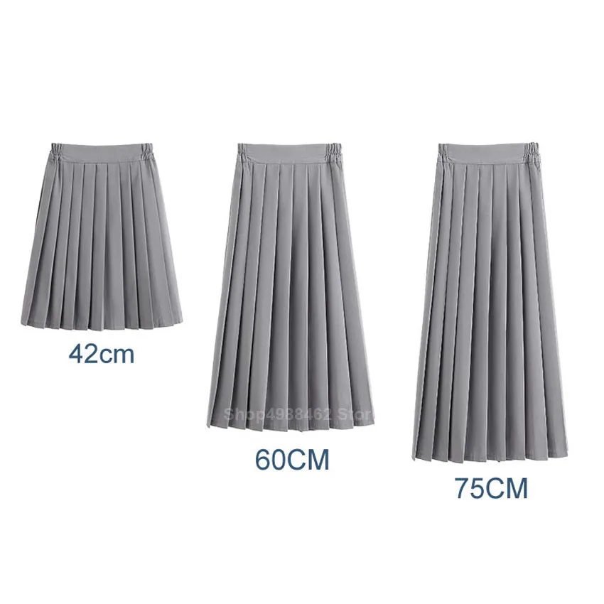 

Elastic Waist Japanese Student Girls School Uniform Solid Color JK Suit Pleated Skirt Short/Middle/Long High School Dress