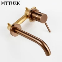 wall mounted spout basin faucet solid brass brushed rose gold bathroom bathtub shower mixer for lavatory sink brushed gold taps
