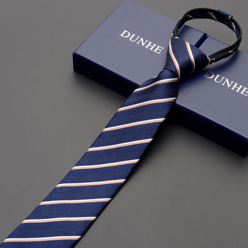

High Quality 2019 New Designers Brands Fashion Business Casual 6cm Slim Ties for Men Striped Blue Zipper Necktie with Gift Box