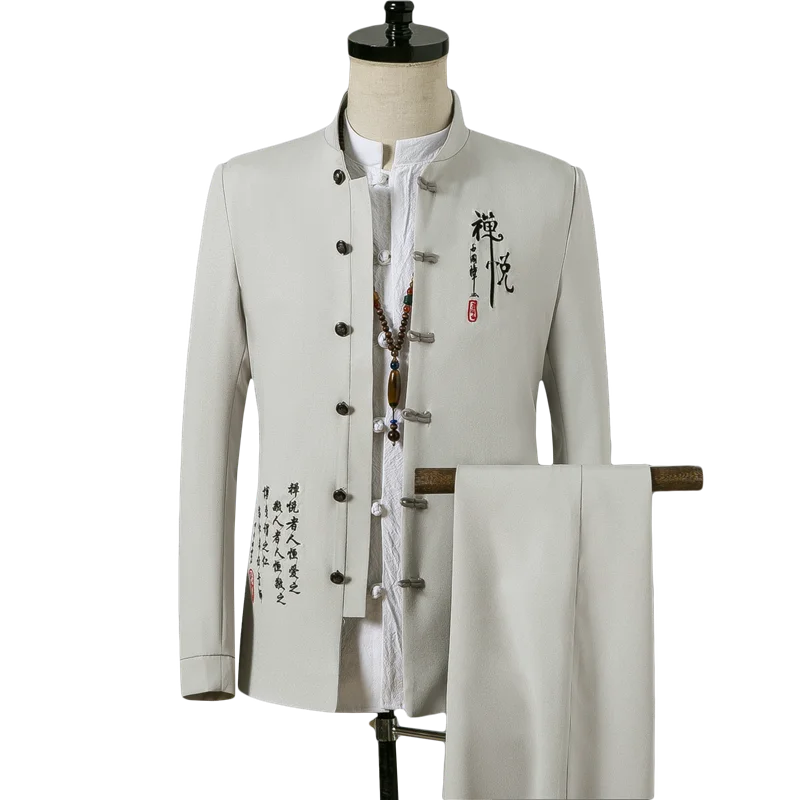 Костюм мужской из блейзера и брюк с воротником стойкой|Костюмы| |