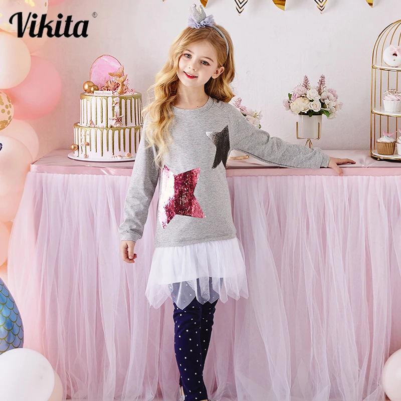

VIKITA Girls Spring Autumn Clothing Sets Star Unicorn Owl Sequins Kids Long Sleeve Tees and Pants Set Girls Cotton Clothing