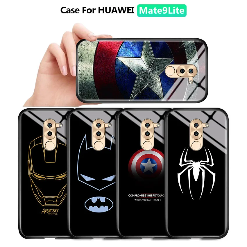 Жесткий чехол для Huawei Mate 9 10 20 Lite Marvel Ironman Spiderman противоударный из закаленного