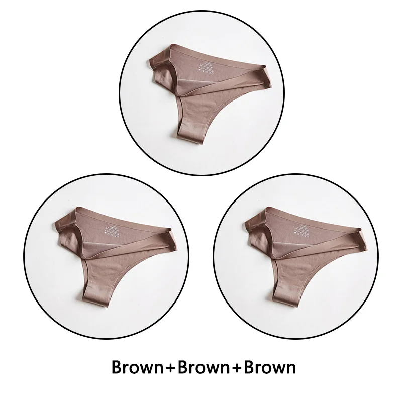 Brown Brown Brown 3 шт./партия, бесшовное женское нижнее белье, мягкие шелковые трусы, сексуальное женское белье, одноцветные трусы M-3XL трусы большого размера - Цвет: Brown Brown Brown