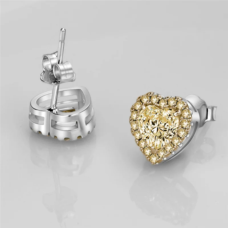 

Stud Earrings For Women 925 Heart Cubic Zirconia Earring Bridal Wedding Engagement Trendy Jewelry Accessory Drop Shipping ED073