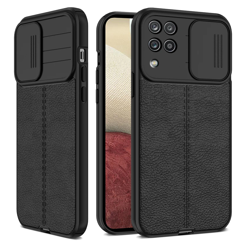 Кожаный чехол Lychee с рисунком для Samsung Galaxy A12 A22 защита камеры нажимом Samsun A02 M12 M32