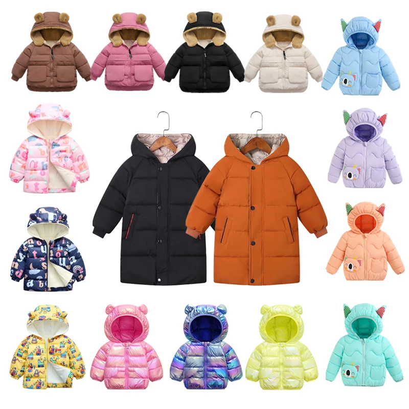 

2021 Baby Boys Girls Jackets Coat Light Down Children Fashion Clothes Autumn Winter Warm Outwears Ear Hoodies Kids Costume
