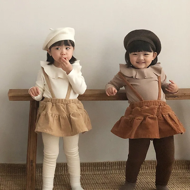 

2021 Spring New Korean Baby Foreign Lotus Leaf Collar Bottoming T Shirt Infant Leisure Long Sleeve Top