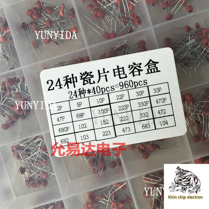 

960PCs/Lot Porcelain Capacitor Package Boxed Direct Plug Capacitor 2pf-0.1uf a Total of 24 Kinds Each 40