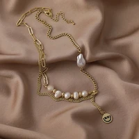 french new trend irregular baroque pearl necklace women vintage design feeling smiling face pendant clavicle chain jewelry gift
