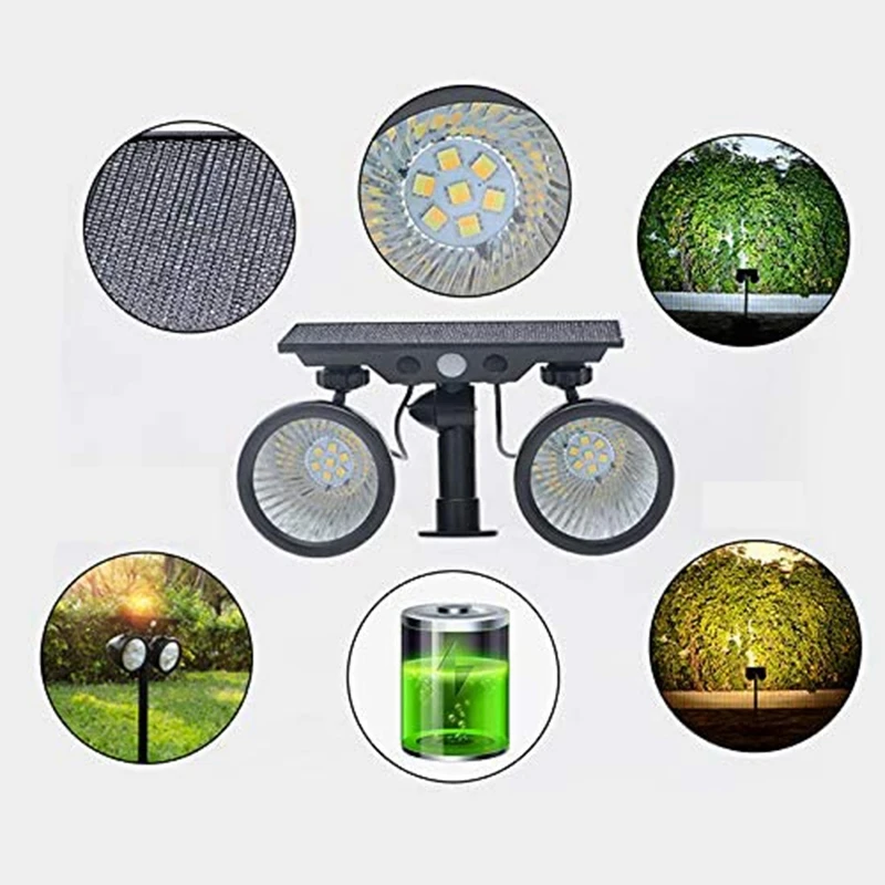 

Solar Spotlights Outdoor,LED Motion Sensor Light Waterproof Double Head Wall Light Landscape Light for Patio Deck Yard