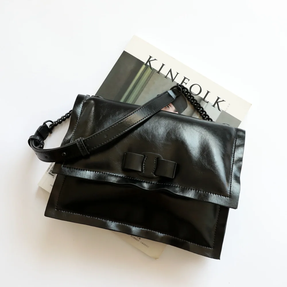 

Fashion Purses and Handbags Luxury Designer Women'sBagLeather Black Shoulder Bag Hobos Flap with Bowknot