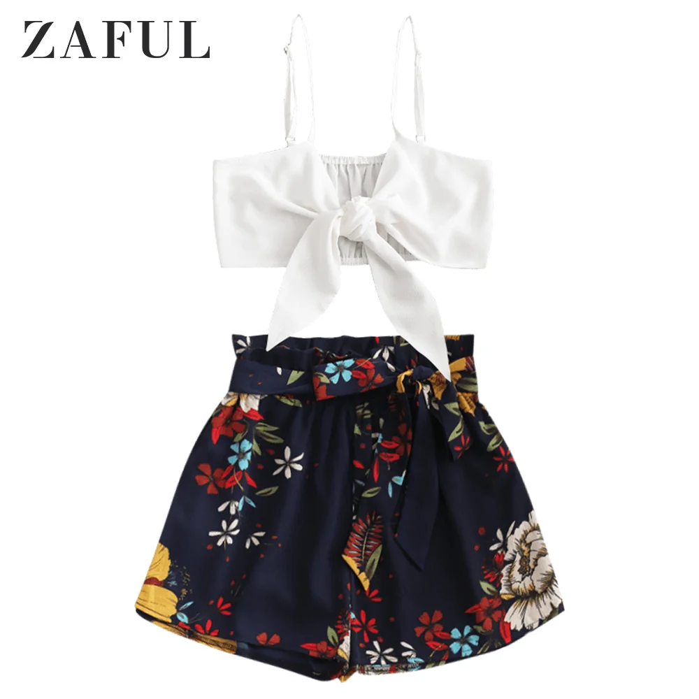 Набор шорт с цветочным принтом и ремнем Женский Повседневный свободный комплект