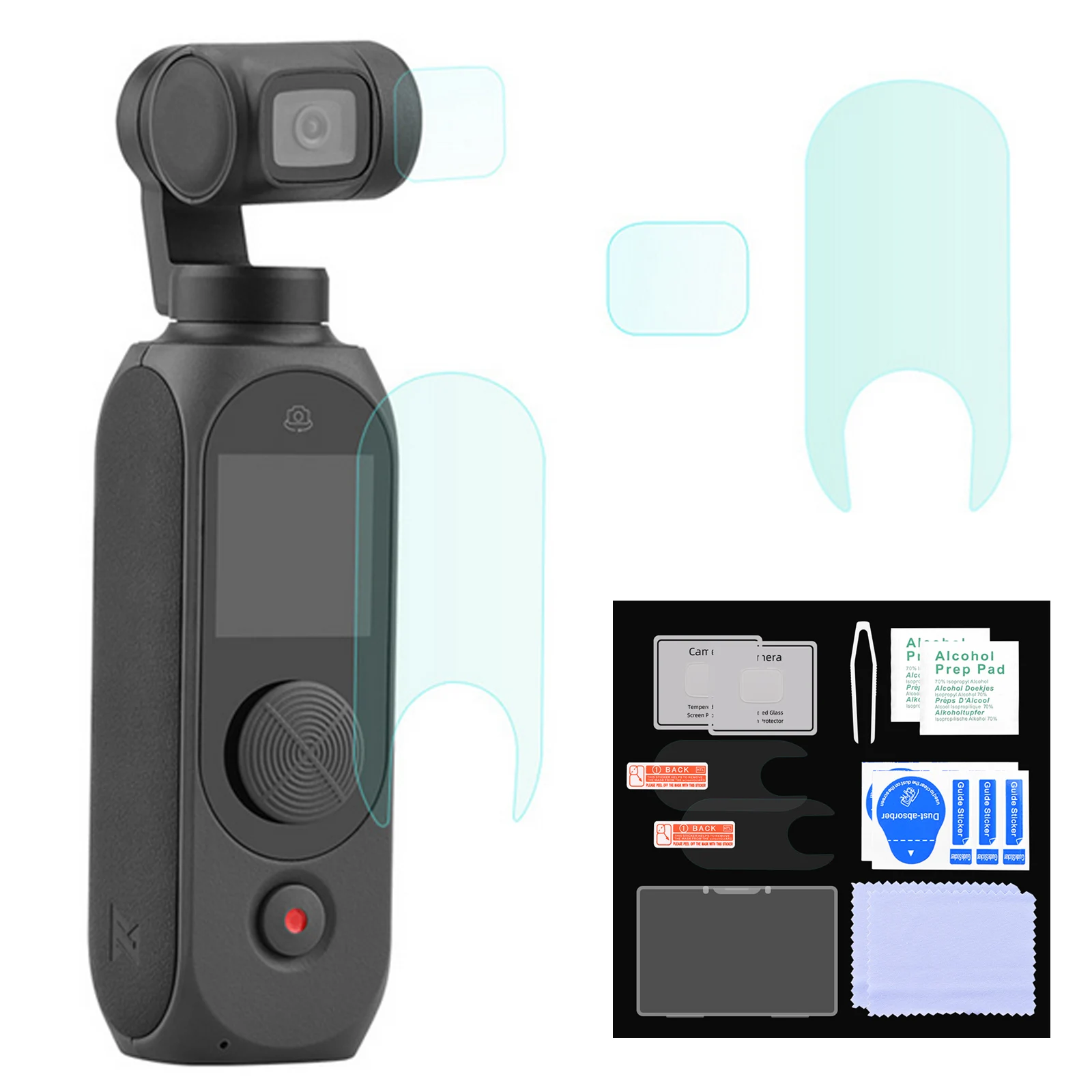 Набор из 2 изогнутых протекторов из закаленного стекла и 2 Защитных пленки для экшн-камеры