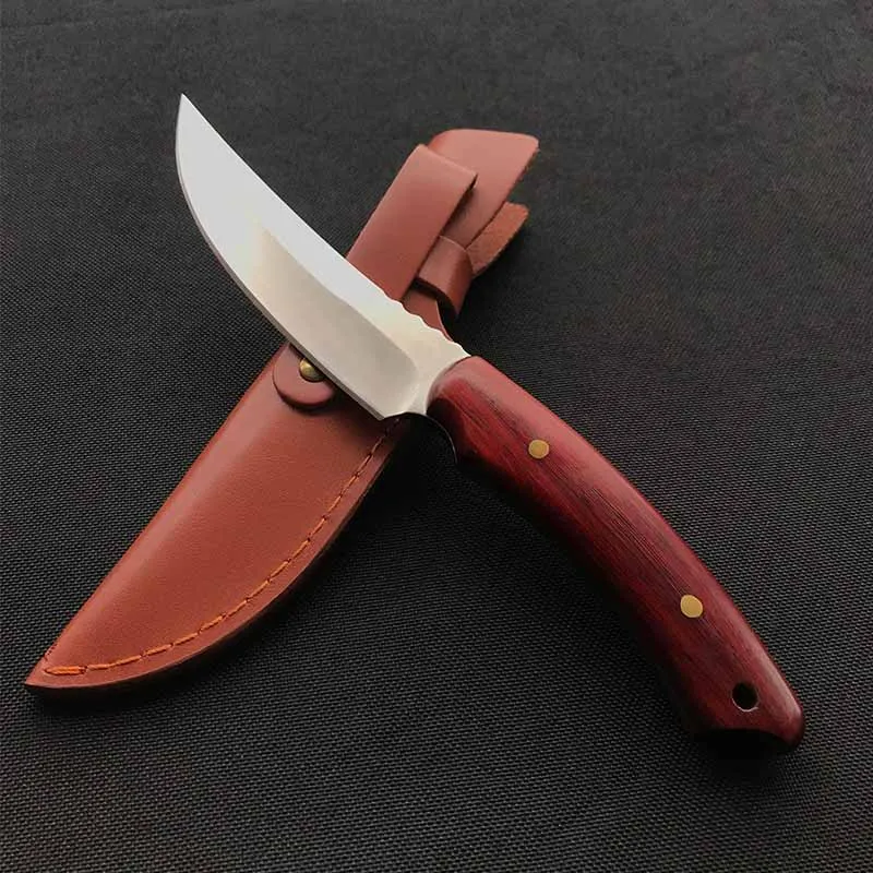 

2020 hot kitchen knife outdoor knife camping wild survival leather knife set solid wood titanium steel handle EDC tool