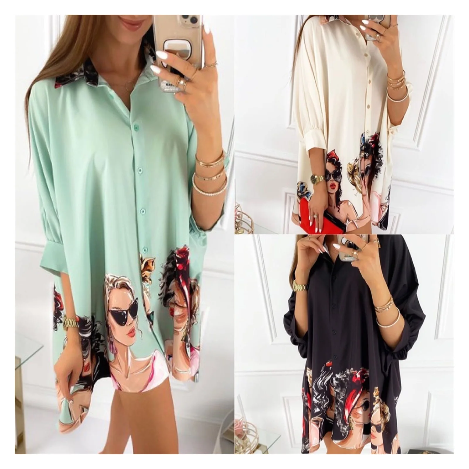 

Новинка лета 2021, Новая модная женская рубашка с рукавом три четверти и принтом позиционирования