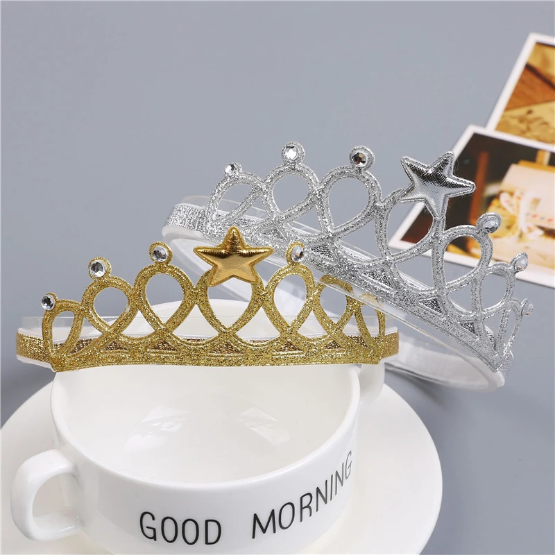 

Golden/Silver Crown Star Baby Headband Girl Elastic Hair Band Infants Toddlers Headbands Baby Hair Crown Children Head Headdress